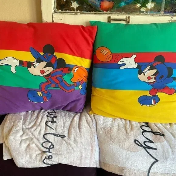 Disney Vintage Goofy Mickey Sports Themed Pillows 18x18!