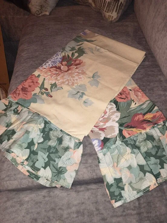 Floral Cotton Scarf in Cream, Green & Coral Pillow Cases