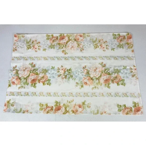 Vintage Pillowcase Standard White Peach Floral Rose Cottagecore Cotton Blend