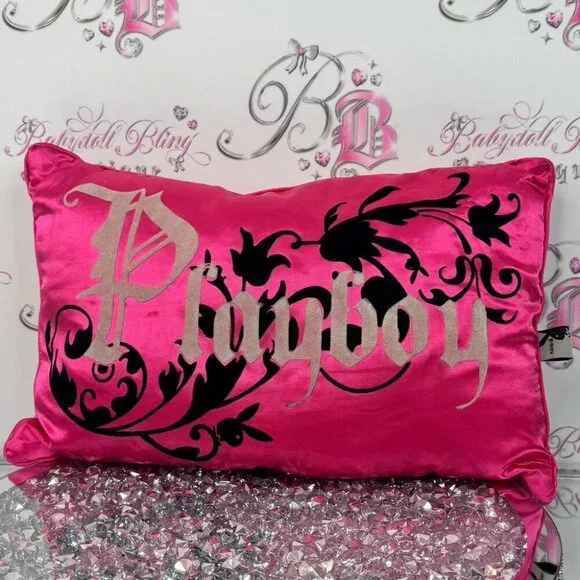 Playboy bunny pillow shiny shimmer y2k rare velour Pink Decorative Pillow