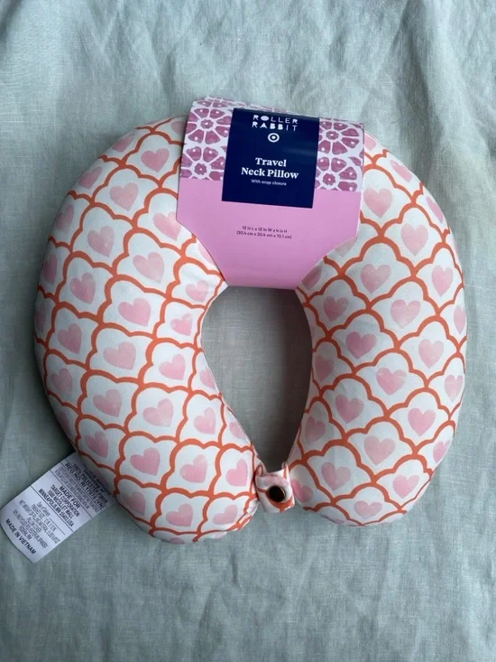 NWT Roller Rabbit x Target geo hearts pink white travel neck pillow