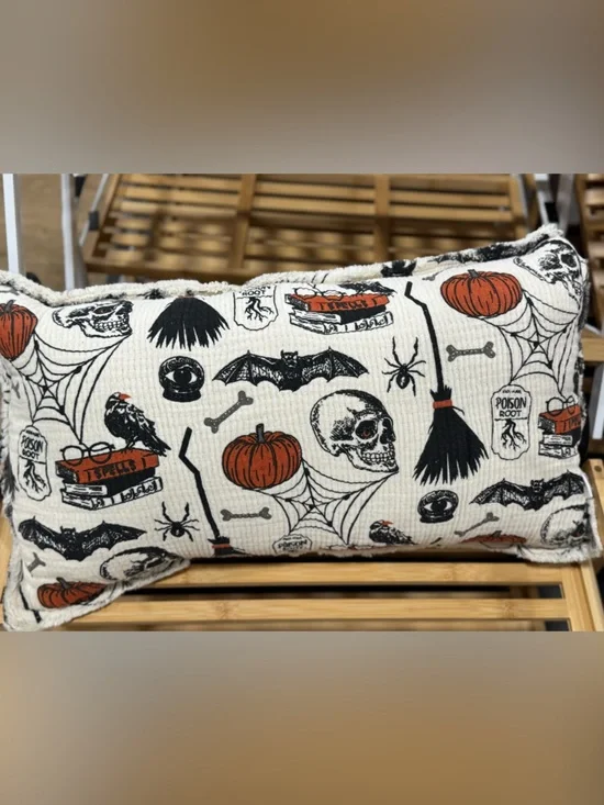 Halloween Print Decorative Pillow - Skulls, Pumpkins & Bats