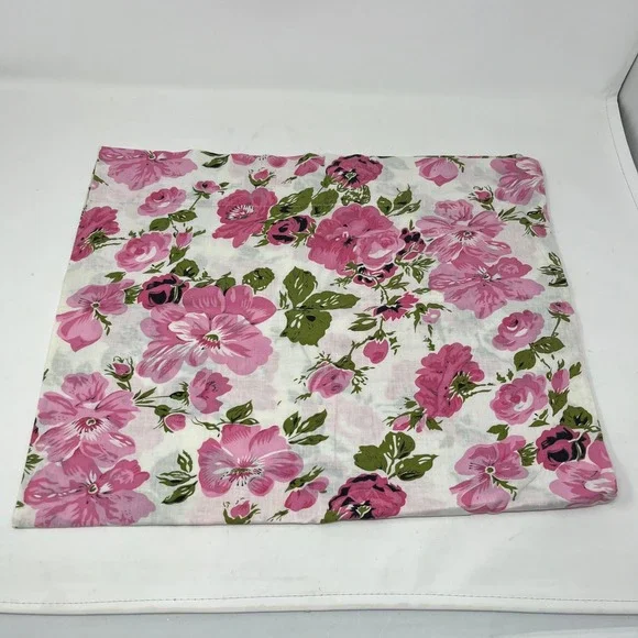 Vintage Floral Pink Rose Standard Pillowcase White Green Shabby Chic Cottagecore