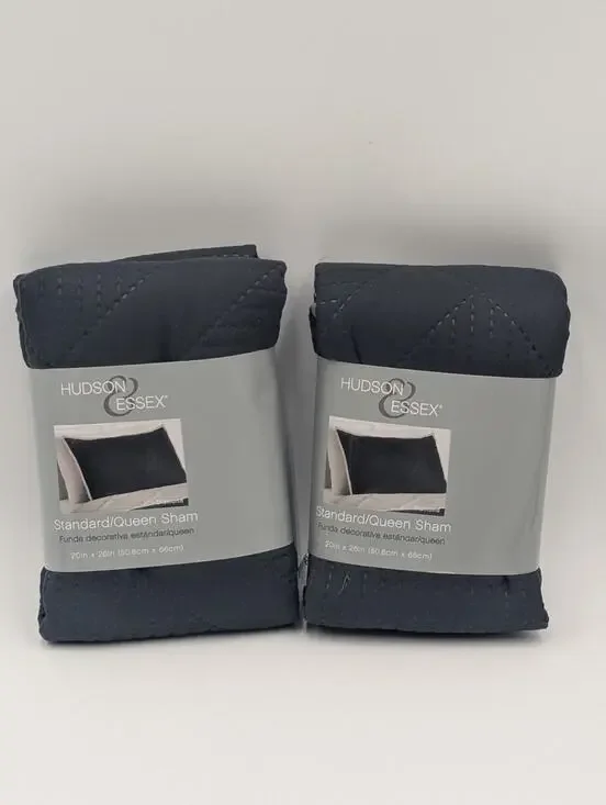 2 Pack Hudson Essex Standard/ Queen Pillow Sham 20in X 26in Diamond Dark Gray