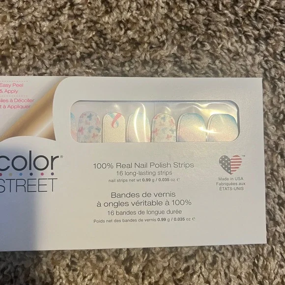 Color Street Never Forgotten Nail Polish Strips FDS577 Pink Ribbon Butterfly NEW