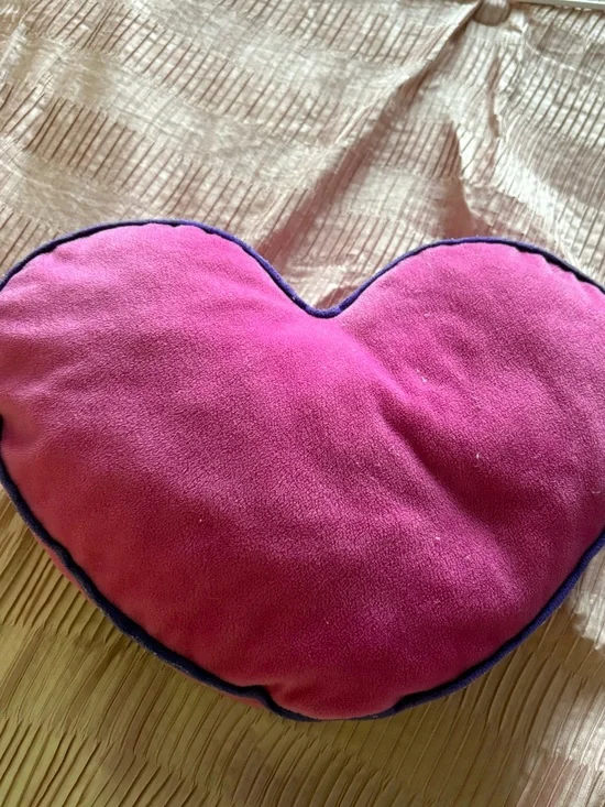 Heart Shaped Pink Plush Pillow with Purple Trim