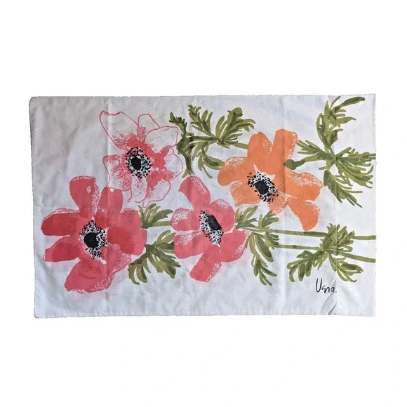 Vintage Vera Neumann‎ Pillowcase Large Scale Floral Pink Coral Orange Flowers