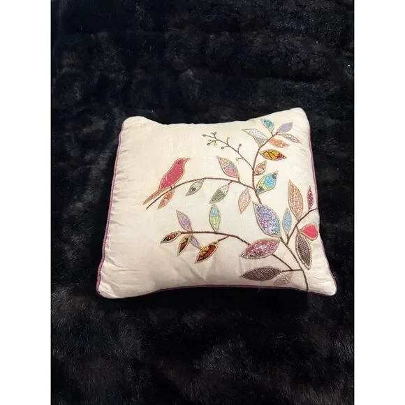 Handprint silk bird a tree limb throw pillow 11x11
