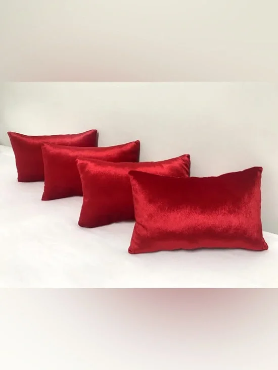 Four (4) Dark Red Velvet Pillow 16x12 inches each. New. Soft