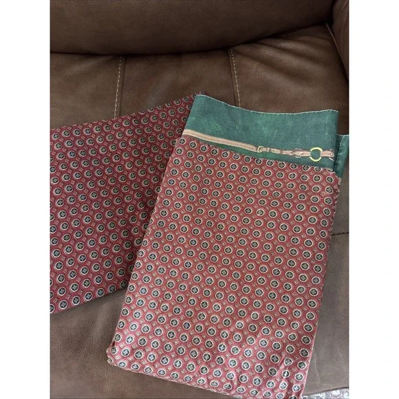 Ralph Lauren Wilkes Foulard Equestrian Green Red pillowcase Some Fading set /2