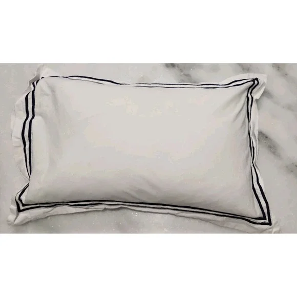 RESTORATION HARDWARE RH 22x15in White Navy Italian Hotel Satin Stitch Boudoir
