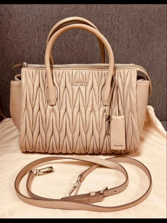 Miu Miu Beige Matelassé Satchel with Detachable Strap