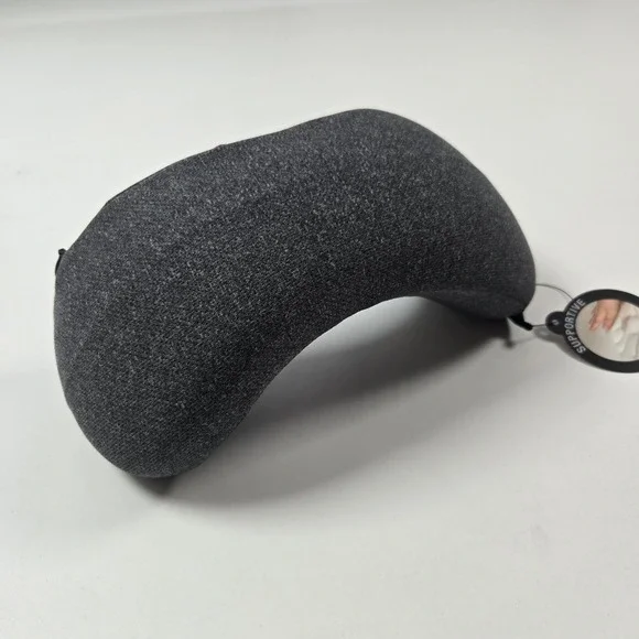 Brookstone Travel Neck Pillow Gray Memory Foam Supportive Luggage Strap NEW