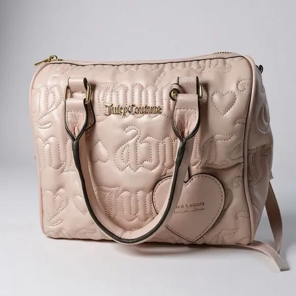 Juicy Couture Fame Satchel Pink Quilted Heart Charm Bag Y2K McBling Pop Coquette