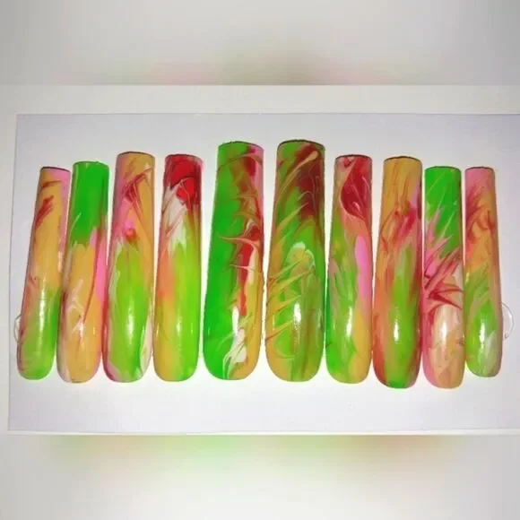 Hand crafted custom cateye 10pc 3xl long acrylic presson luminous nails sz large