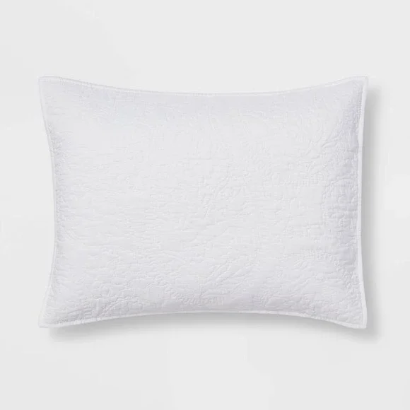 Standard Garment Washed Paisley Stitch Quilt Sham White - Threshold™