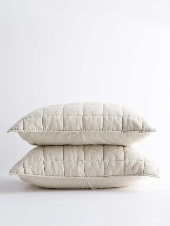 European Linen Box Quilted Sham Set King Sand
