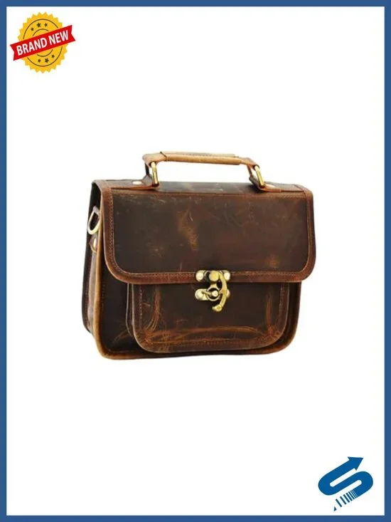 Vintage Genuine Buffalo Leather Satchel Crossbody Handbag Small