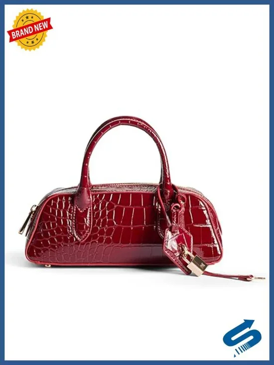 Satchel Mini Bowler Bag with Lock Charm and Double Zip