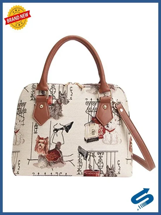 Large Woven Tapestry Satchel Crossbody Bag Faux Leather Convertible