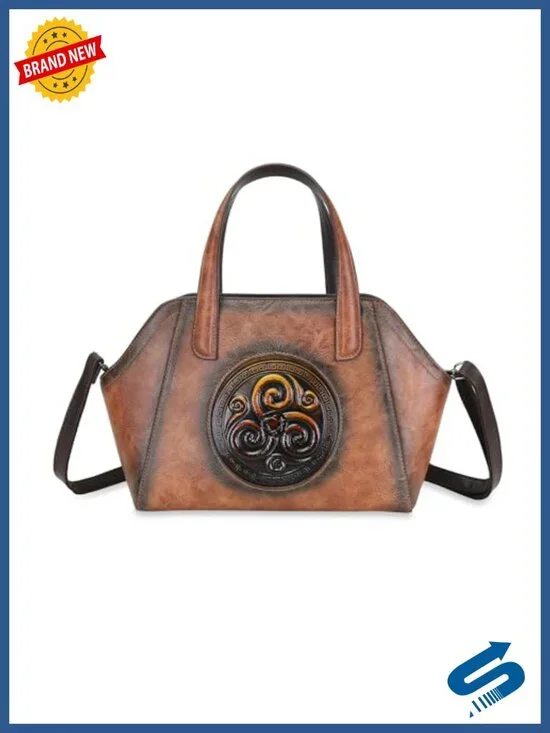 Vintage Embossing Vegan Leather Crossbody Satchel Bag Tote Shoulder Bag