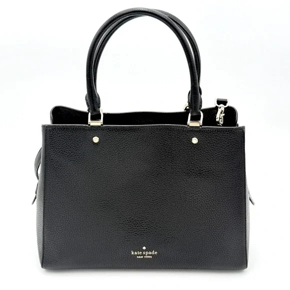 Kate Spade Black Pebbled Leather Satchel Crossbody Bag Gold Hardware