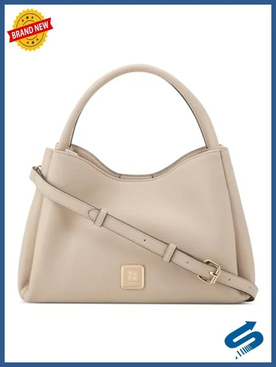 Satchel Handbag with Adjustable Strap, Cotton Blend Lining, Triple Compartment