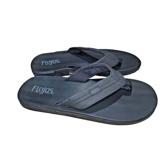 Flojos‎ Levee Men's Flat Sandal Flip Flops Black Fabric Thongs Size 11