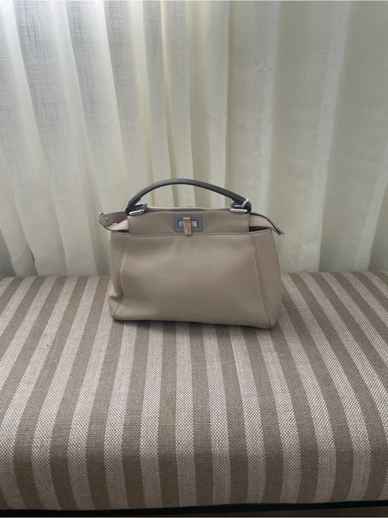 Fendi Peekaboo Small Beige Leather Top Handle Bag