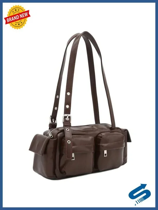 Glossy PU Leather Multi Pocket Shoulder Bag Satchel