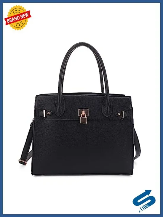 Faux Leather Concealed Carry Satchel Crossbody Purse with Lockable Pocket