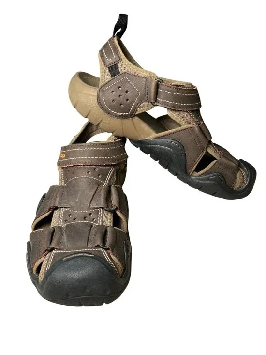 Crocs Mens Brown Tan Closed Toe Sandals Sz 10 Adjustable Straps Rugged Outdoor