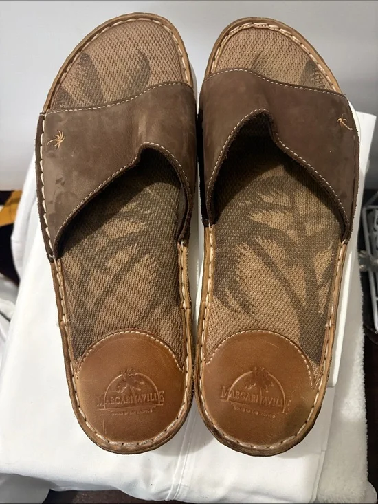 Margaritaville Men's Brown Leather Slide Sandals
