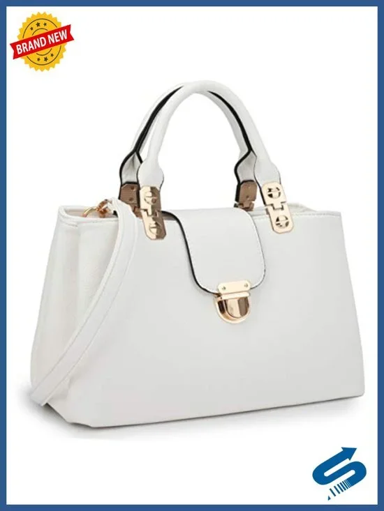 Vegan Leather Satchel Handbag Top Handle Medium Tote Shoulder Bag