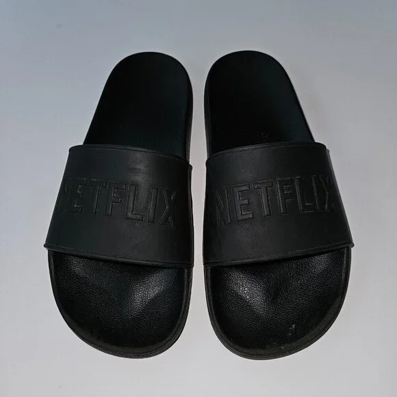 NETFLIX Black Slides Sandals Shoes Size 42 (approx women's 11/men's 8) RARE HTF