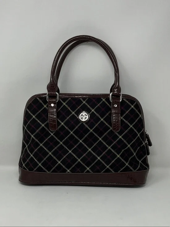 Giani Bernini Black Plaid Satchel with Brown Trim