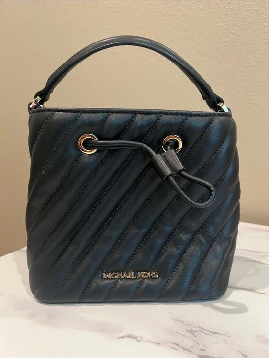 Michael Kors Black Quilted Leather Satchel with Gold Hardware
