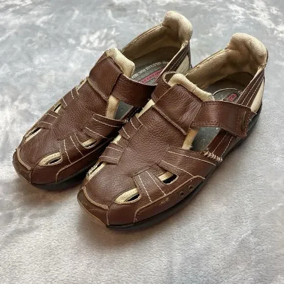 MBT Mens Fumba Fisherman Sandals 10 Brown Leather Vented Hook Loop‎ Grandpa Dad