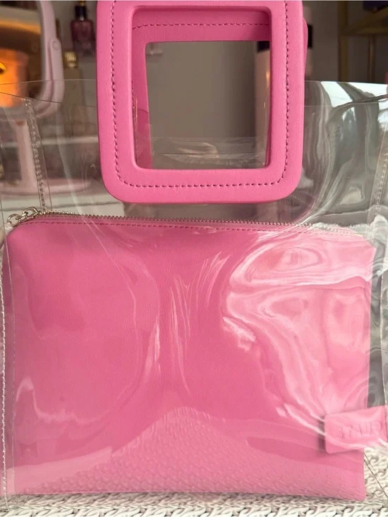 STAUD Pink Clear Tote with Matching Pink Pouch