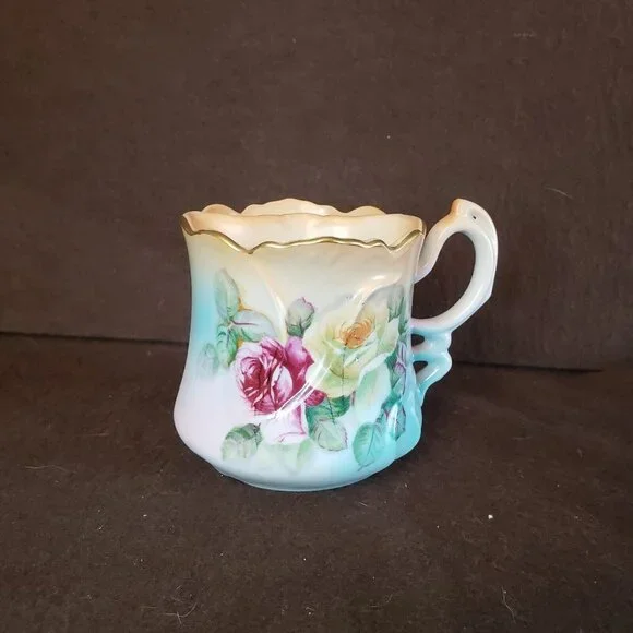 Vintage Antique Mustache Cup Brandenburg‎ Roses Germany
