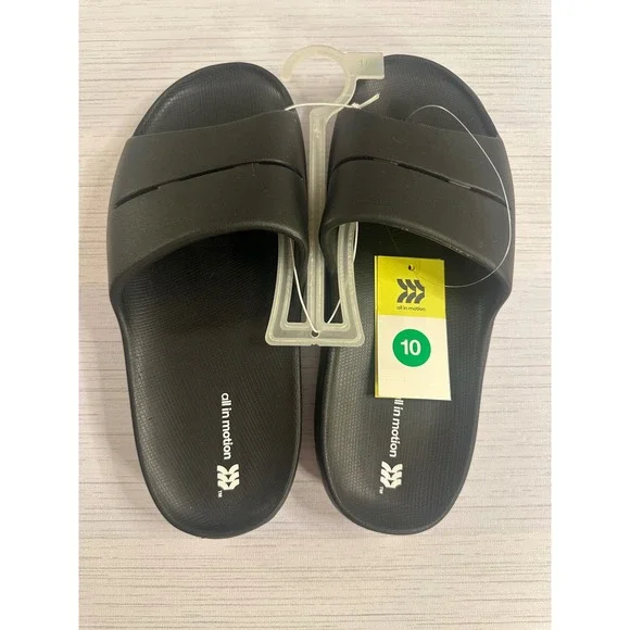 All in Motion Mens Arch Slide Sandals Black Size 10 Sport Gym Pool Slides NEW