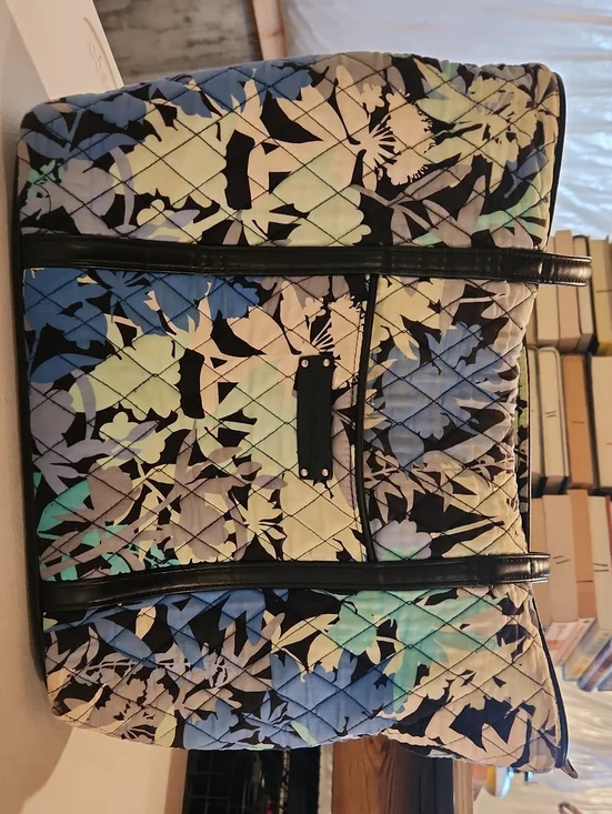 Vera Bradley Quilted Tote in Blue, Mint & Black Floral Print