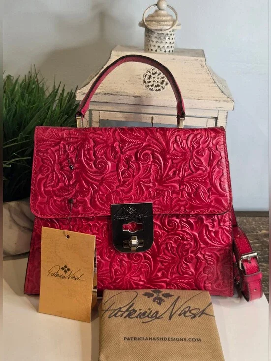 Patricia Nash Chauny Satchel in Magenta Tooled Leather