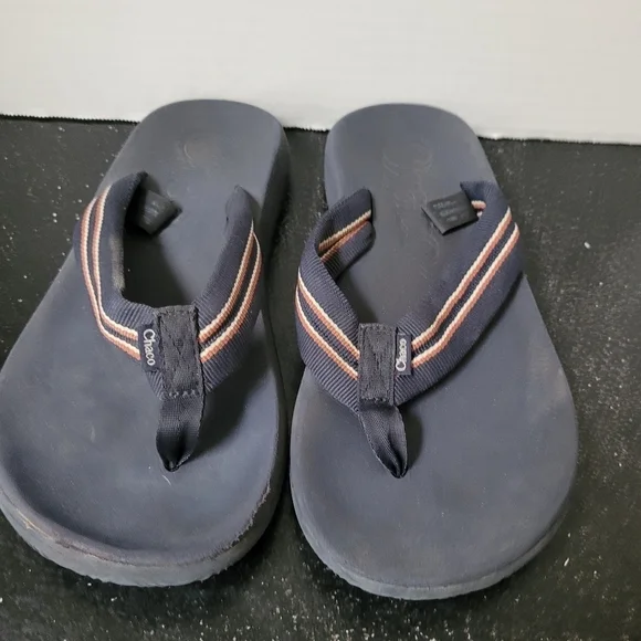 Chaco Blue and Orange Low Down Flip Flops