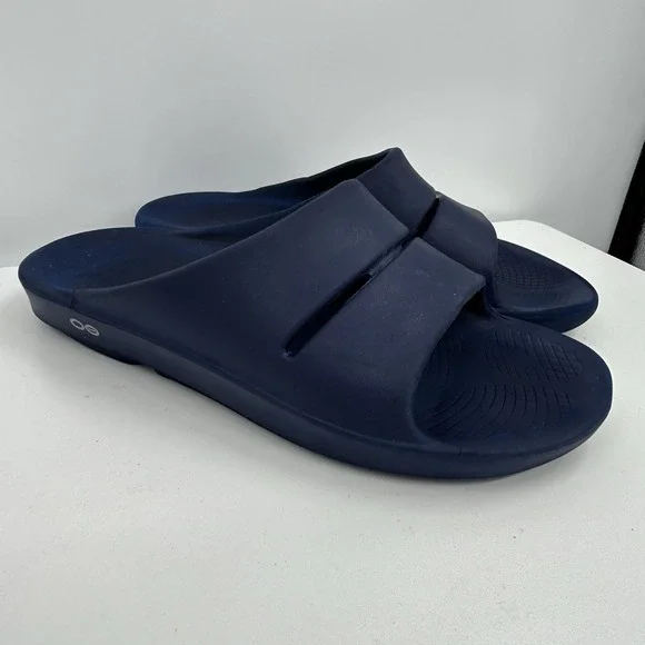 Oofos‎ OOahh Unisex Recovery Sandals Size Mens 10 Womens 12 Navy Blue Comfort