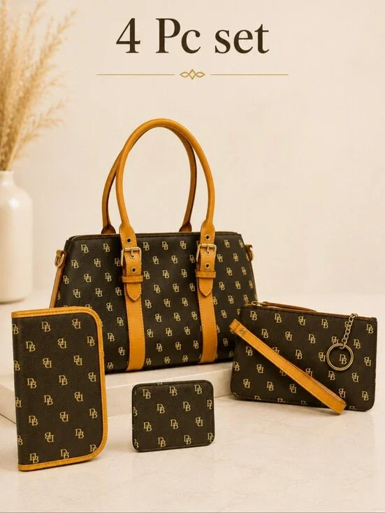 Dooney & Bourke Black/Brown East/West Signature Monogram Satchel & Accessories