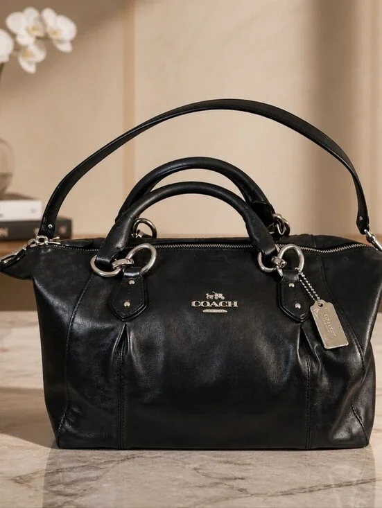 Coach Black Leather Satchel with Silver Hardware EUC ADDED NEW METAL HANGTAG