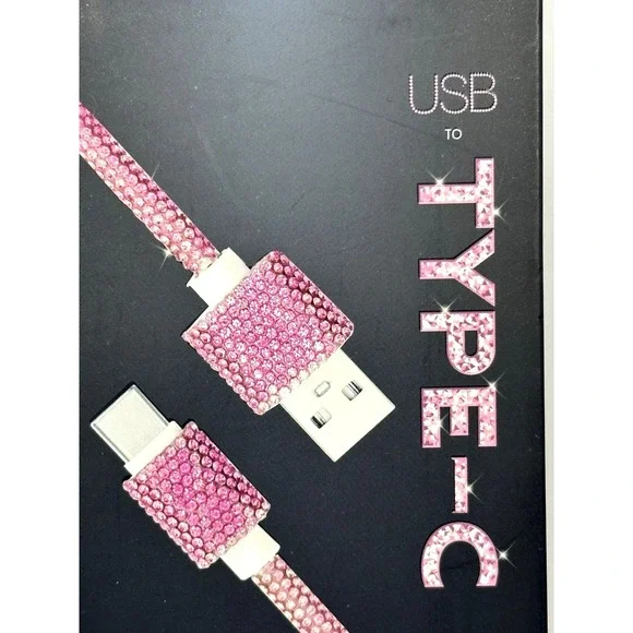 Bytech Pink Rhinestone USB to Type C Fast Charging Cable 4FT Bling Bedazzled
