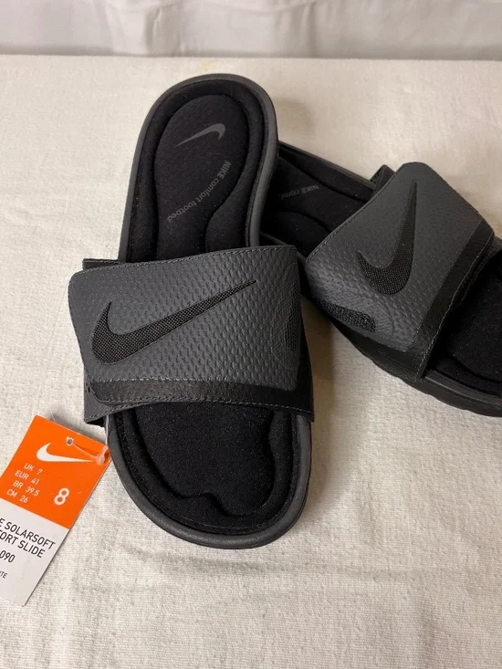 NEW Nike SolarSoft Comfort Slide Sandals Black Gray Memory Foam 705513-090 Sz 8