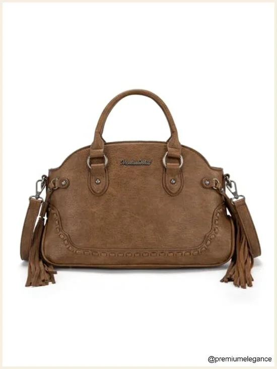 Faux Leather Fringe Satchel Shoulder Bag with Adjustable Strap Tassel Purse